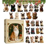 Calendrier de compte à rebours de Noël - Compte à rebours de Noël de 24 jours avec pendentifs en forme de chat, décoration d'intérieur en acrylique pour couronnes, arbres, vacances, étagère de porte