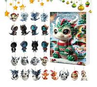 Calendrier de compte à rebours de Noël | Compte à rebours jusqu'à Noël 24 pendentifs dragon - Accessoires de scène saisonnière plat 2D | pour amis, étudiants, adolescents, adultes, famille