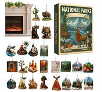Calendrier de compte à rebours de Noël de 24 jours, décoration festive avec thèmes des parcs nationaux, avec ornements de collection des parcs nationaux américains, de la faune et des paysages, Noël