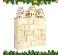 Calendrier de compte à rebours de Noël - Décoration de l'Avent festive en bois - Calendrier de compte à rebours de Noël en bois avec lumière LED - Pour adultes, famille, elle, lui, femmes, hommes