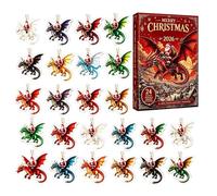 Calendrier de compte à rebours de Noël en acrylique 2D Père Noël | Dragon Ornement de Noël Décoration de l'Avent pour la maison, arbre, couronne, mur, fenêtre, porte, adultes et enfants