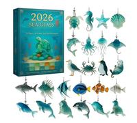 Calendrier de compte à rebours de Noël en verre de mer, pendentifs acryliques 2D créatures marines | Compte à rebours de vingt-quatre jours pour 2026 | Pour mur, porte, bureau, voitures adultes