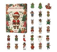 Calendrier de compte à rebours de Noël - Figurines de l'Avent en acrylique de vache, décorations d'arbre d'animaux 2D, impression vive résistante à la décoloration, avancement quotidien des nombres