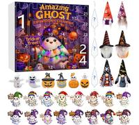 Calendrier de compte à rebours de Noël Halloween 2D/3D Impression IA Ornements à suspendre Compte à rebours 3D Ornements de sapin de Noël avec poupées 2D/aléatoires (beige, 32 x 30 cm)