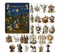 Calendrier de compte à rebours de Noël - Nativité 2D de 24 pendentifs de Keepsake, décor de vacances religieux pour adultes, adolescents, étudiants, famille, amis, affichage saisonnier à coll