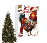 Calendrier de compte à rebours de Noël - Pendentif en acrylique 2D - 24 compartiments - Poulet - Pour sapin de Noël, vacances, ferme, maison et fête