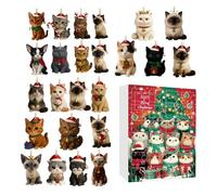 Calendrier de compte à rebours de Noël - Porte-clés d'ornement en acrylique avec motif de chat - Cadeau de charme réutilisable de style dessin animé 2D - Suivi de vacances - Arbre mural - Bureau