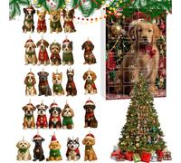 Calendrier De Compte À Rebours De Noël Pour Chien | Acrylique 2D Pour Fêtes D'Hiver - Calendrier Pendant À Thème De Chiot De 24 Jours,Pour Arbre Fenêtre Adultes Amateurs