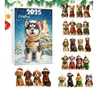 Calendrier de compte à rebours de Noël pour chiens, saisonnier en acrylique aspect plat 2D, motif chiots de 24 jours, calendrier à pendentif pour compte à rebours - pour les amoureux des animaux
