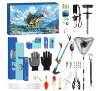 Calendrier de compte à rebours de pêche 2025 - Compte à rebours de 24 jours jusqu'à Noël - Kit de pêche divers - Support de canne à pêche festif - Pince à lèvres - Gamme de crochets pour papa, homme