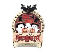 Calendrier de compte à rebours d'Halloween, 20 x 16,8 cm, compact et rotatif en bois, calendrier d'Halloween pour fêtes de fin d'année (1)