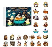 Calendrier de compte à rebours d'Halloween 2025 - 24 pièces lampe de bain moussante fantôme, livre de lecture fantôme et décorations de nuit, calendrier de l'Avent pour décorations d'Halloween en