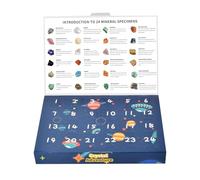 Calendrier de compte à rebours en - Boîte de pierres précieuses 350g 24 pierres minérales Kit d'Avent éducatif Ensemble d'apprentissage collectif, Collection d'affichage de spécimens de