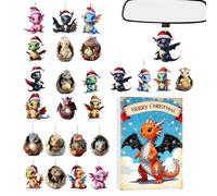 Calendrier de compte à rebours - Pendentif de l'Avent 2D - Jouet dragon 2025 - Calendrier de Noël - Décoration pour arbre, fenêtre, porte, bureau, voiture, magasins, couronnes, salon, anniversaire