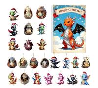 Calendrier de compte à rebours pour Noël - 24 jours suspendus de dinosaure 2D | Figurines décoratives de dragon de Noël pour l'Avent | Pour arbre fenêtre voiture bureau couronnes adolescents