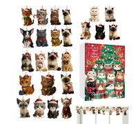 Calendrier de compte à rebours pour Noël - Boîte cadeau avec décorations à thème de Noël, porte-clés 2D, présentoir pour chiffres, organisateur quotidien pour amoureux des animaux avec