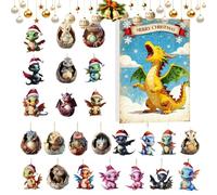 Calendrier de compte à rebours pour Noël, décoration de la maison pour l'Avent 24 jours - Figurines décoratives de dragon de Noël pour l'Avent, pour arbre fenêtre, voiture, bureau, couronnes enfants