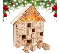 Calendrier de compte à rebours pour Noël, maison en bois éclairée de table | Décoration de Noël avec compte à rebours 24 jours et tiroirs pour maison, salon, bureau, étagère, appartement, fête