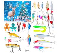 Calendrier de Décompte de Pêche 2025, Coffret 24 Leurres de Pêche Compte à Rebours pour Noël, Kit D'Équipement De Avec Appâts Cadeau Pour Les Vacances Pour Adolescents Garçons Adultes