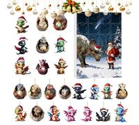 Calendrier De Décompte Dinosaure,24 Jours 2D Pendentifs Dinosaures | 2025 Figurines Dragon Amusantes Décorations Noël - Pour Arbre Fenêtre Porte Bureau Voiture Couronnes Salon Anniversaire