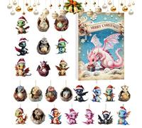 Calendrier De Décompte Dinosaure | 24 Jours 2D Pendentifs Dinosaures | 2025 Ornements Jouets Dragon Pour Calendrier De L Avent,Pour Arbre Fenêtre Porte Bureau Voiture Couronnes Salon Anniversaire