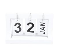 Calendrier de flip de bureau en bois debout vintage style nordique grand affichage facile à lire le calendrier flip rétro pour l'étude de bureau salon composite composite en bois (Blanc)