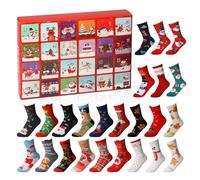 Calendrier de l’Avent 2025 Chaussettes de Noël,24 Paires de Chaussettes Uniques, Idée Cadeau Originale pour Hommes, Femmes, Enfants, Box Surprise Thème Noël (style 1)