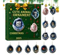 Calendrier De L Avent 2025 - Ornements De Noël 2D,Calendrier De L'Avent Avec Des Ornements Animaux À Collectionner,Pour Garçons Adolescents Filles Hommes Famille Amis
