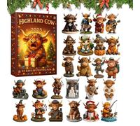 Calendrier De L Avent - 2025 Vache Highland 2D Decoration Interieure,Décorations De Sapin De Noël Avec Compte À Rebours Animal,Pour Adultes Fete De Noel Sac Porte-Cles Telephone Voiture Entree
