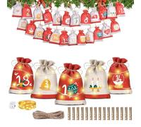 Calendrier de l’Avent à remplir 2025 avec guirlande LED, 24 sachets en tissu, calendrier de Noël DIY à fabriquer pour enfants et adultes, ensemble de décoration de Noël (A)