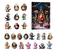 Calendrier De L Avent Avec Ornements Dragon 24 Jours Décor Animal Acrylique | Décor Bébé Dragon Compte à Rebours Noël pour Maison Arbre Mur Fenêtre Porte Adultes Faveurs de Fête