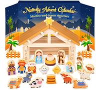 Calendrier de l’Avent Crèche en Bois 2026, 24 Jours pour Enfants | 24 figurines de la Nativité, assemblage tenon-mortaise, bois massif, décoratives et adaptées aux histoires
