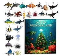Calendrier De L Avent De Noël Animaux Marins | Calendrier De L Avent 24 Jours Avec Ornements En Acrylique 2D | Pendentif Vie Marine - Pour Arbre Voiture Rétroviseur Maison Adultes Cadeaux De