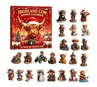 Calendrier de l’Avent de Noël Highland Cow, Compte à Rebours de Noël de 24 Jours Surprise Ornement en Acryliques 2D Décorations de Noëls Mini Figurines de Vache à Collectionner Déballage Quotidien，#06
