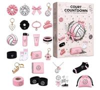 Calendrier de l’Avent de volley-ball 2026, ornements acryliques 2D 24 jours | Calendrier du compte à rebours de Noël pour les arbres de Noël, couronnes de Noël, cadeau pour les amateurs de volley-ball