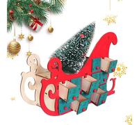 Calendrier de l’Avent en bois avec lumières LED, maison avec 24 tiroirs de rangement, calendrier de l’Avent à remplir soi-même pour décoration de Noël pour enfants (B-rouge)