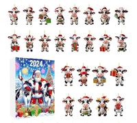 Calendrier de l Avent en Ornements | 24 Jours Pendentif Vache Compte à Rebours de Noël | Bibeloques en Acrylique 2D pour Enseignants | Membres Communauté Familiale Adolescents Événements