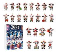 Calendrier de l Avent en Ornements | 24 Jours Pendentif Vache Compte à Rebours de Noël | Bibeloques en Acrylique 2D pour Enseignants | Membres Communauté Familiale Adolescents Événements