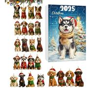 Calendrier De L Avent En Ornements De Noël - Acrylique Saisonnier 2D Plat | Calendrier De Compte À Rebours 24 Jours Ornements Thème Chien | Pour Mur Porte Cheminée Arbre Amateurs D Animaux