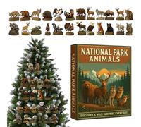 Calendrier de l’Avent Parcs Nationaux - 24 Pendentifs Animaux Acryliques 2D | Calendrier de Noël 2025 Animaux des Parcs Nationaux, Boîte de Compte à Rebours en Acrylique 26x18 cm, Décorations de Sapin