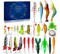 Calendrier de L Avent Peche 2024,Ensemble de Leurre Peche Carnassier,24 Jours Calendrier de L'Avent Pêche,Leurre Souple pour Cadeau Noel