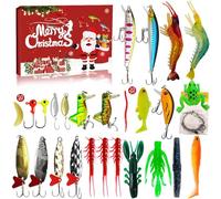 Calendrier de L Avent Peche 2024,Ensemble de Leurre Peche Carnassier,24 Jours Calendrier de L'Avent Pêche,Leurre Souple pour Cadeau Noel
