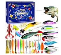Calendrier de l Avent Pêche pour Hommes - 24 Jours Calendrier Compte à Rebours Noël Leurres Bass - Leurres Artificiels pour Pêcheurs Hommes et Pères - Eau Douce et Salée Rivière Lac Étang Mer
