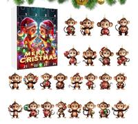 Calendrier De L Avent Singe - 24 Ornements 2D Pour Sapin De Noël | Decor pour Maison Appartement Chambre Salle de Classe Voiture
