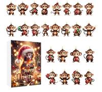 Calendrier de l Avent Singe Noel - 24 Decorations Mignonnes Singe 2D pour Sapin - Decor pour Maison Appartement Chambre Salle de Classe Voiture