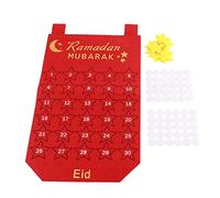 Calendrier de l' Eid Mubarak en tissu à suspendre, compte à rebours, décoration du Ramadan avec 30 autocollants étoiles réutilisables pour la maison, la salle, la fête, tissu non (Rouge)