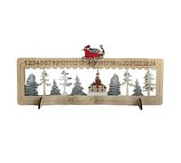 Calendrier de l ' en bois sculpté avec lumières LED 24 jours | Calendrier de l ' en bois éclairé avec ornement d ' arbre de Noël et de renne à LED et comptes à rebours de scène