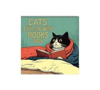 Calendrier de la lecture des chats - 8.27x8.27 pouces Chats Chilling With Books Calendar 2026, drôle d'art de chat, calendrier suspendu pour gérer efficacement les horaires