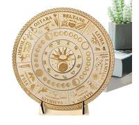 Calendrier de l'année en bois avec astrologie rune sculptée | Décoration du cycle saisonnier mystique, calendrier de méditation pour écrans de bureau en chambre