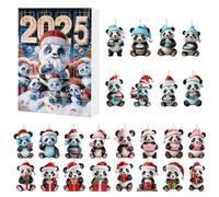 Calendrier de l'avènement de Noël Panda 24 jours, décorations suspendues en acrylique Panda 2D calendrier compte à rebours - pendentif miroir rétroviseur animaux pour voiture sac à dos arbre de Noël